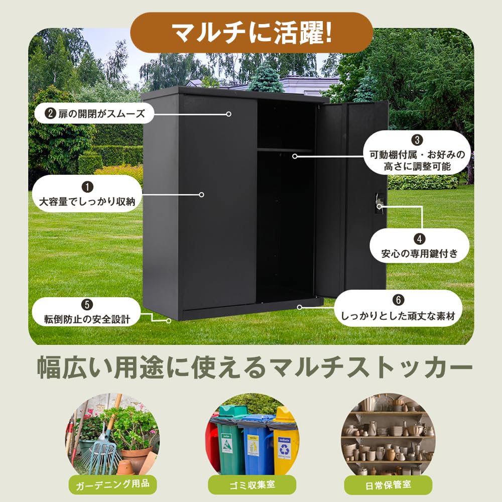 物置 屋外収納庫 収納庫 倉庫 大容量 頑丈 引き戸 可動棚 2cm刻み調整 鍵付き 転倒防止 アンカー固定 1424865 Amazon.co.jp: 屋外収納庫 大型ブラック 120x60x154cm 大容量防水 可動
